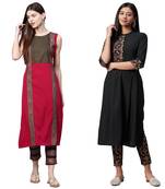 Black printed crepe combo-kurtis
