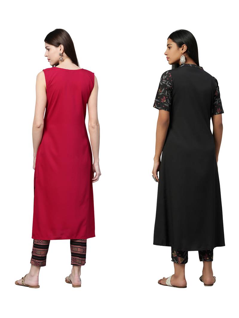 Black Straight Classic Trendy Crepe Kurtis main image 1