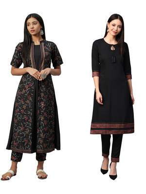 Black printed crepe combo-kurtis 1