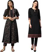 Black printed crepe combo-kurtis