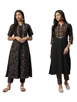 Black printed crepe combo-kurtis 1