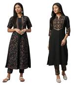 Black printed crepe combo-kurtis