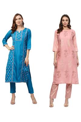 Blue printed art silk combo-kurtis 1