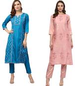 Blue printed art silk combo-kurtis