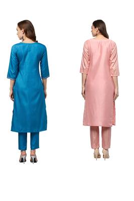 Blue printed art silk combo-kurtis 2