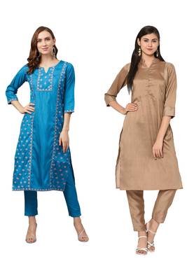 Brown printed art silk combo-kurtis 1
