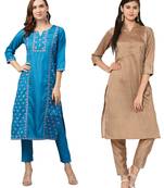 Brown printed art silk combo-kurtis
