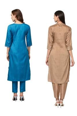 Brown printed art silk combo-kurtis 2