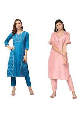 Pink printed art silk combo-kurtis 1