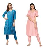 Pink printed art silk combo-kurtis