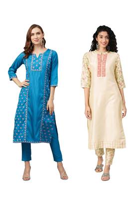 Beige printed art silk combo-kurtis 1