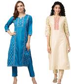 Beige printed art silk combo-kurtis