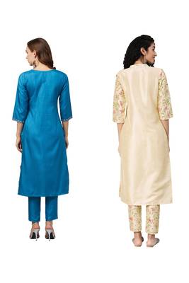 Beige printed art silk combo-kurtis 2