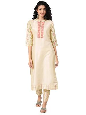 Beige printed art silk combo-kurtis 3