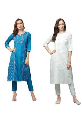 Blue printed art silk combo-kurtis 1