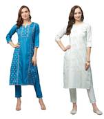 Blue printed art silk combo-kurtis
