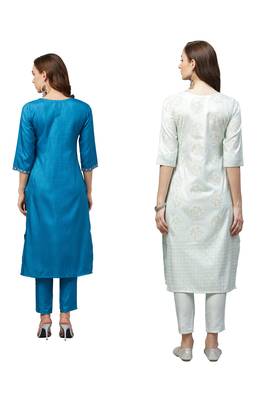 Blue printed art silk combo-kurtis 2