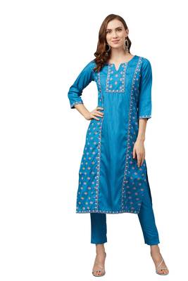 Blue printed art silk combo-kurtis 5