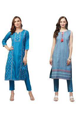 Blue printed art silk combo-kurtis 1