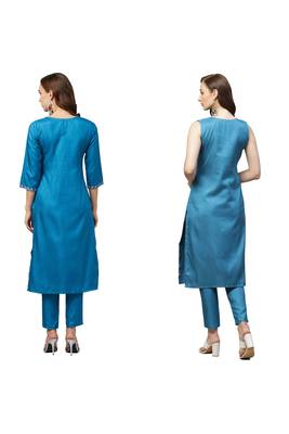 Blue printed art silk combo-kurtis 2