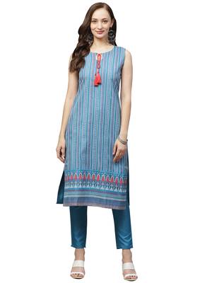 Blue printed art silk combo-kurtis 3