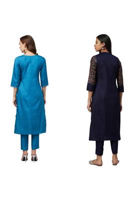 Blue printed art silk combo-kurtis 2