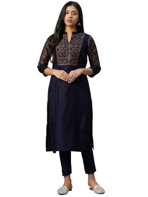 Blue printed art silk combo-kurtis 3