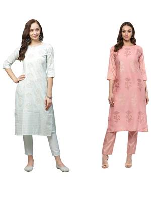 Pink printed art silk combo-kurtis 1
