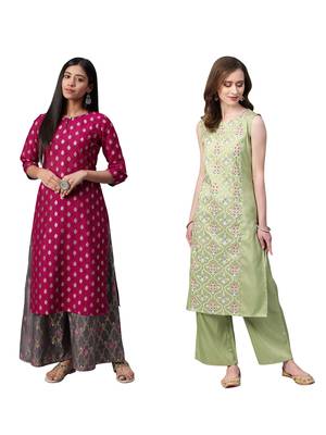 Green printed art silk combo-kurtis 1