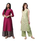 Green printed art silk combo-kurtis