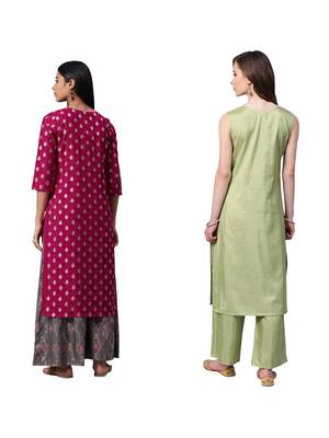 Green printed art silk combo-kurtis 2