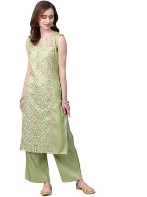 Green printed art silk combo-kurtis 3