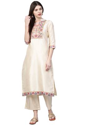 Beige printed art silk combo-kurtis 3