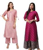 Pink printed art silk combo-kurtis