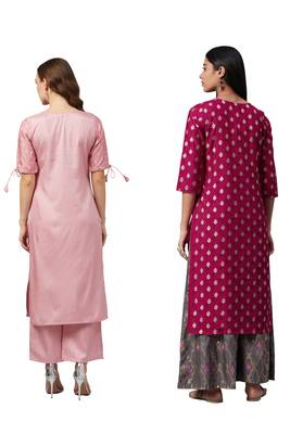 Pink printed art silk combo-kurtis 2
