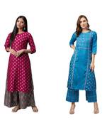 Blue printed art silk combo-kurtis