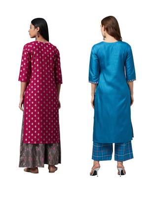 Blue printed art silk combo-kurtis 2