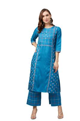 Blue printed art silk combo-kurtis 3