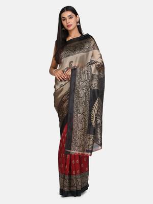 Red Printed Poly Silk Saree With Blouse 1