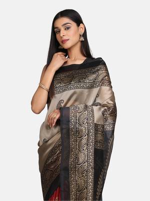 Red Printed Poly Silk Saree With Blouse 4