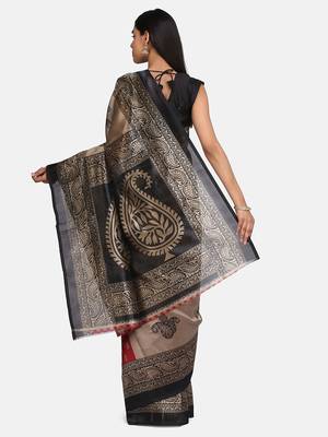 Red Printed Poly Silk Saree With Blouse 5