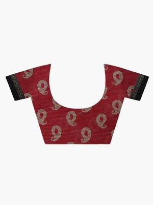 Red Printed Poly Silk Saree With Blouse 7