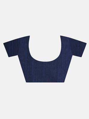 navy Blue Triangle Design Hand Weaven Cotton Silk Handloom Saree With Blouse 7
