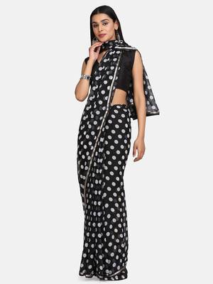 Black Printed Chiffon Saree With Blouse 1