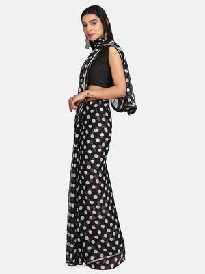 Black Printed Chiffon Saree With Blouse 3