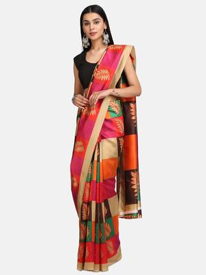 Orange Printed Art Silk Saree With Blouse 1