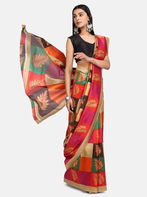 Orange Printed Art Silk Saree With Blouse 4