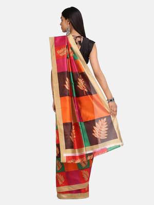 Orange Printed Art Silk Saree With Blouse 5