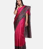 Pink printed art silk saree with blouse