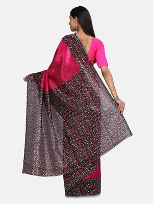 Pink printed art silk saree with blouse 5